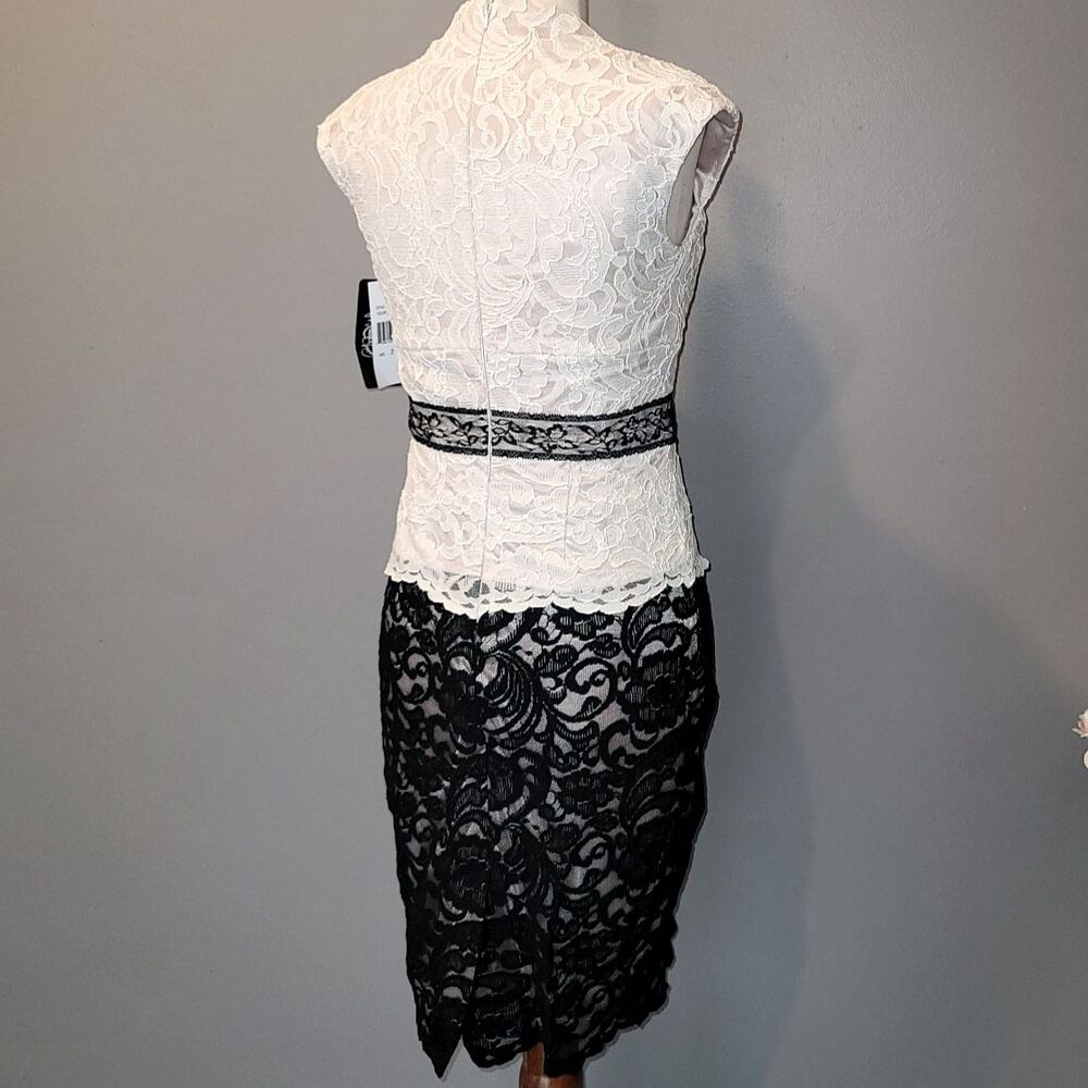 JAX Two Toned Ivory/Black Lace Fitted Dress with Lace Belt Size 2 - Picture 5 of 10